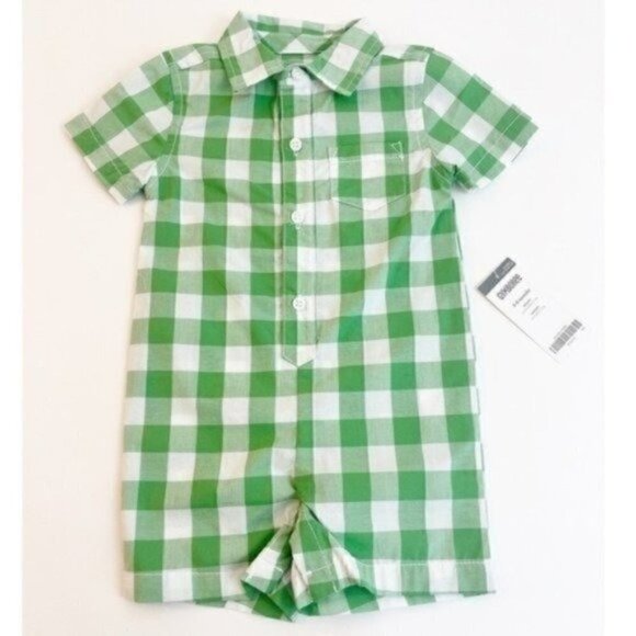 DRESSED Up By Gymboree plaid green & white romper size 3-6 months - Picture 1 of 7